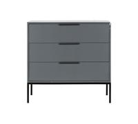 Commode en pin massif gris, 3 tiroirs, base acier noir mat, pieds H24 cm, FSC - Woood, Adam - 94x52x93 cm