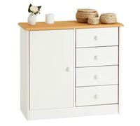 IDIMEX Commode en pin Massif lasuré Blanc et Brun Rondo Buffet Meuble de Rangement avec 4 tiroirs et Une Porte