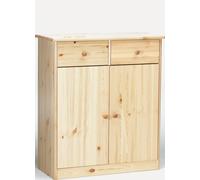 Commode en pin massif naturel avec 2 tiroirs et 2 portes
