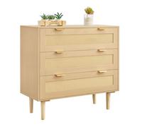 Commode en Rotin à 3 Tiroirs-VEVOR-Meuble de Rangement-avec Poignées en Métal et Pieds en Bois