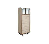 Commode en similicuir, noyer et acier poli avec miroir 7206, 65 x 42 x 168 cm -