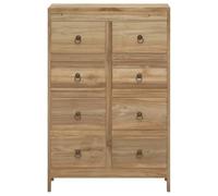 Commode en teck massif 55 x 30 x 90 cm avec 8 tiroirs, espace de rangement, buffet pour chambre à coucher, salon, couloir, peu encombrant, rustique, avec étagère et système de rangement
