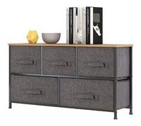 Commode en Tissu avec 5 tiroirs, Meuble de Rangement pour Chambres, Salon, Couloirs, Entrées, Gris- MONDEER