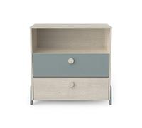 Commode enfant 2 tiroirs 1 niche en bois couleur chêne topanga et vert de gris - CO220