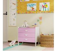 Commode Enfant 3 Tiroirs Rose et Blanc-Rangement Pratique Chambre Enfant-Meuble Fonctionnel et Ludique-Design MDF Sécurisé
