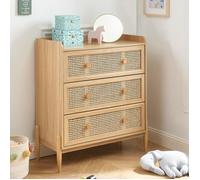 Commode enfant - BAÏTA - Gamme PABLO - 3 tiroirs - Effet chêne - Cannage rotin