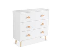 sweeek - Commode Enfant. décor Bois. Blanc. 3 tiroirs. Pieds et poignées Nuage en pin