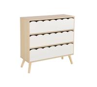sweeek - Commode Enfant décor Bois Blanc 3 tiroirs. Pieds Bois de pin - 80 x 30 x 79 cm - Azur