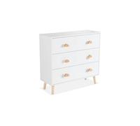 sweeek - Commode Enfant. décor Bois. Blanc. 3 tiroirs. Pieds et poignées Nuage en pin