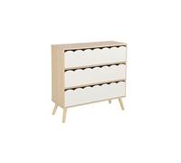sweeek - Commode Enfant décor Bois Blanc 3 tiroirs. Pieds Bois de pin - 80 x 30 x 79 cm - Azur