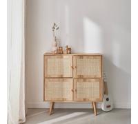 Commode Enfant Effet Bois Et Cannage 4 Portes Bohème Naturel Marron