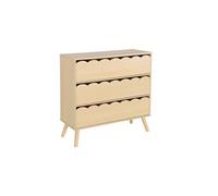 sweeek - Commode Enfant Effet Bois Naturel 3 tiroirs. Pieds Bois de pin - 80 x 30 x 79 cm - Azur