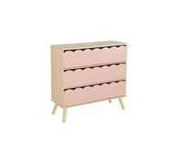sweeek - Commode Enfant Effet Bois Rose 3 tiroirs. Pieds Bois de pin - 80 x 30 x 79 cm - Azur