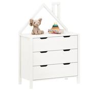 IDIMEX Commode Enfant ELANO en Bois Massif Blanc avec 3 Tiroirs de Rangement, 84 x 120 x 41 cm, Meuble Chambre en Forme de Maison, Style Montessori, pour Fille ou garçon
