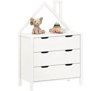 IDIMEX Commode Enfant ELANO en Bois Massif Blanc avec 3 Tiroirs de Rangement, 84 x 120 x 41 cm, Meuble Chambre en Forme de Maison, Style Montessori, pour Fille ou garçon