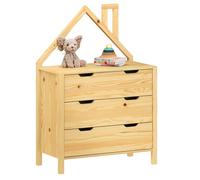 IDIMEX Commode Enfant ELANO en Bois Massif Coloris Naturel avec 3 Tiroirs de Rangement, 84 x 120 x 41 cm, Meuble Chambre en Forme de Maison, Style Montessori, pour Fille ou garçon