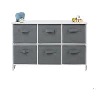 Commode enfant GINGER HOME - Meuble de rangement 6 bacs tissu, bois MDF, gris et blanc, 79x36x51 cm