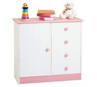 IDIMEX Commode Enfant Rondo lasuré Blanc et Rose en pin Passif Buffet Meuble de Rangement pour Chambre Enfant avec 4 tiroirs et Une Porte