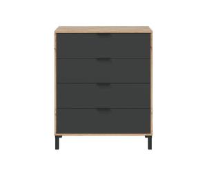 Commode ENZO 4 Tiroirs - Décor anthracite et chêne - L 77,5 x P 40 x H 93,5 cm