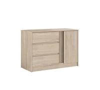Commode ESCALE 3 tiroirs 1 porte Décor chene L 109 8 H 76 8 P 50 cm