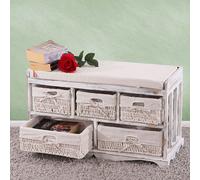 Commode et banc avec 5 tiroirs, 45x77x36cm, look shabby, vintage ~ blanc
