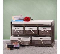 Commode / Banc, 5 Paniers, 77x36x45cm, Shabby, Vintage Marron Multicolore