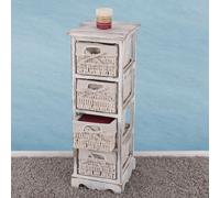 Commode / Étagère 4 Paniers, 25x28x74cm, Shabby, Vintage, Blanc Multicolore