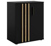 Commode FERIO, design moderne Noir et décor Chêne avec façade à lamelles - L 60 cm
