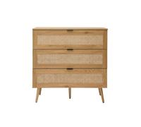 Commode finition bois clair, cannage en rotin et métal noir 3 tiroirs L100 cm MANILLE