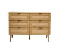 Commode finition bois clair, cannage en rotin et métal noir 6 tiroirs L120 cm MANILLE