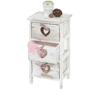 Commode Forli, armoire à tiroirs, 3 tiroirs avec cœurs 55x29x25cm, look shabby, vintage ~ blanc