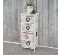 Commode Forli, armoire à tiroirs, 4 tiroirs avec cœurs 70x29x25cm, look shabby, vintage ~ blanc