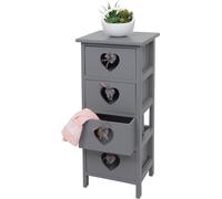 Commode Forli, armoire à tiroirs, 4 tiroirs avec cœurs 70x29x25cm, look shabby, vintage ~ gris-bleu