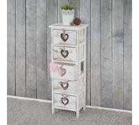 Commode / Table D'appoint Forli / Armoire, 5 Tiroirs, 86x29x25cm, Shabby, Vintage Blanc Multicolore