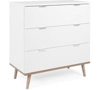 Commode Göteborg - 3 tiroirs - Décor blanc et chêne - Style scandinave - L 79,8 x P 40 x H 86,5 cm