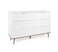 Commode Göteborg 6 tiroirs - Décor chene sonoma Blanc - L 120 x P 40 x H 86,5 cm