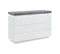 Commode HALO II - 6 tiroirs - MDF laqué - Avec LEDs - Coloris : Blanc et béton