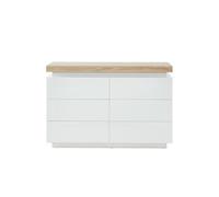 Commode HALO II - 6 tiroirs - MDF laqué - Avec LEDs - Coloris : Blanc et Chêne
