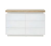 Commode HALO II - 6 tiroirs - MDF laqué - Avec LEDs - Coloris : Blanc et Chêne