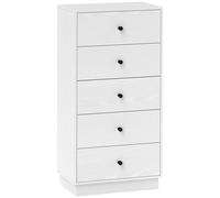 Commode haute 5 tiroirs style contemporain - 47 x 29 x 95 cm - poignées noir effet bois blanc