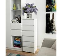 Commode haute 6 tiroirs 40x35x109cm - Commode de chambre bureau - Meuble de rangement avec tiroirs - Blanc