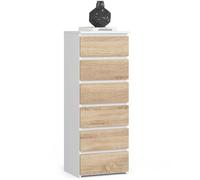 Home Collective Commode à 6 tiroirs pour chambre, couloir, salon Organisateur commode avec tiroirs 40 cm de large 109 cm de haut blanc Bois de Sonoma Buffet haut, commode, armoire multi-usages étroite