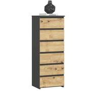 Commode haute à 6 tiroirs - Dimensions 40x35x109 - Commode de chambre - Meuble d'appoint - Gris et Chêne