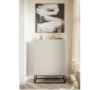 Selsey Commode Armoire 2 Portes 2 Compartiments Façade Fraisée 90 cm sur Pieds Noirs Meuble De Rangement Gris Beige Veldio