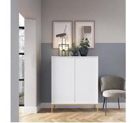 Commode haute à deux portes - VELLORE - 104 cm - blanc avec pieds dorés