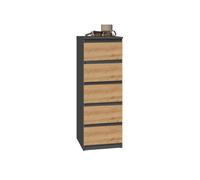 Commode haute artisanale en chêne anthracite MALWA W5 pour salon