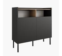 Commode haute DUO Commode de 100 cm de large Sideboard armoire de salon noir mat / acacia