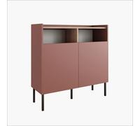 Commode haute DUO Commode largeur 100 cm Buffet Armoire de salon Rouge rouille / acacia