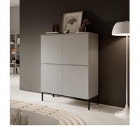 Commode haute - SELSEY - BEMMI - 100 x 35 x 122 cm - gris-beige - Bois et panneaux de particules