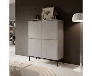 Commode haute - SELSEY - BEMMI - 100 x 35 x 122 cm - gris-beige - Bois et panneaux de particules